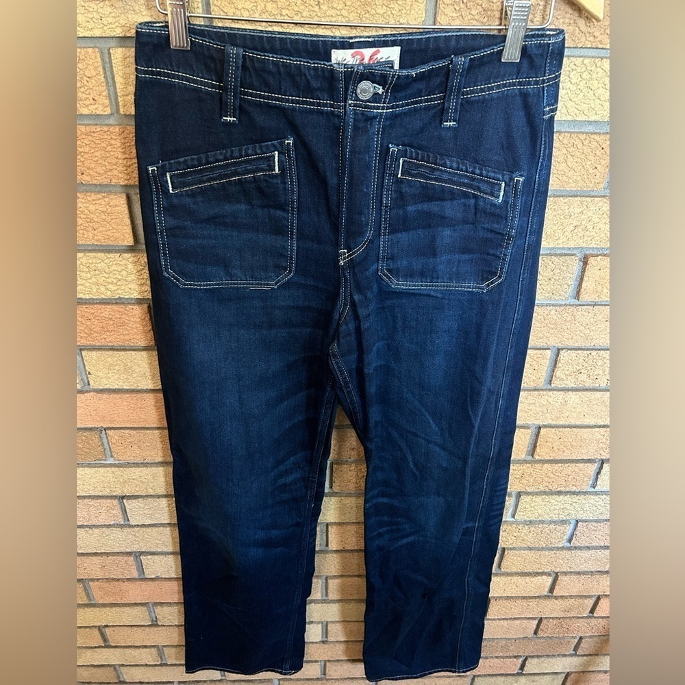 We The Free Jeans Denim Dark Wash Blue Solid Pockets Wide Leg Button Fly Size 26